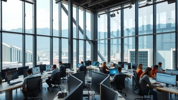 Professionals at work in modern Colorado office, showcasing job growth.