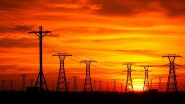 Silhouetted power lines at sunset impacting Denver local news
