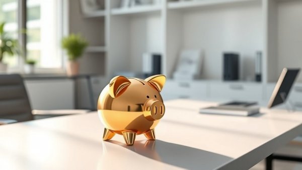 Elegant piggy bank on a desk symbolizing soft saving.