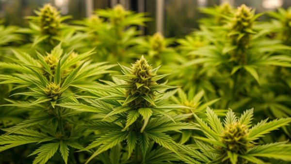 Close-up of marijuana plants under bright lights in an indoor farm, Reclassify marijuana as a less dangerous drug.