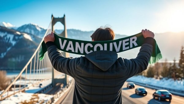 FIFA World Cup Vancouver tickets: Person holding scarf with bridge backdrop.