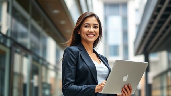 Confident woman in urban setting supporting female philanthropy.