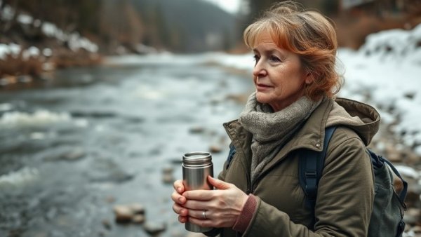 Mature woman by a river in Vancouver, serene portrait in nature.