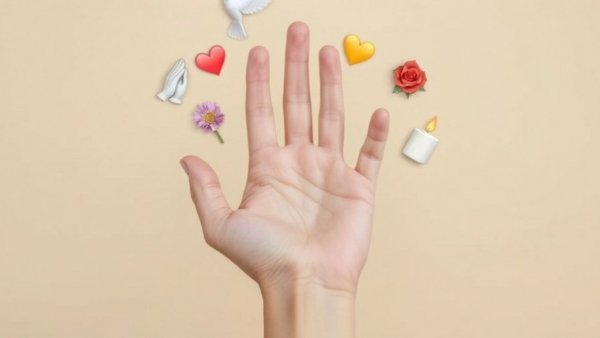 Navigating grief support with symbolic emojis in an extended hand.