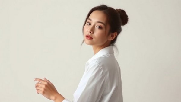 Effortlessly chic young woman posing in a white shirt.