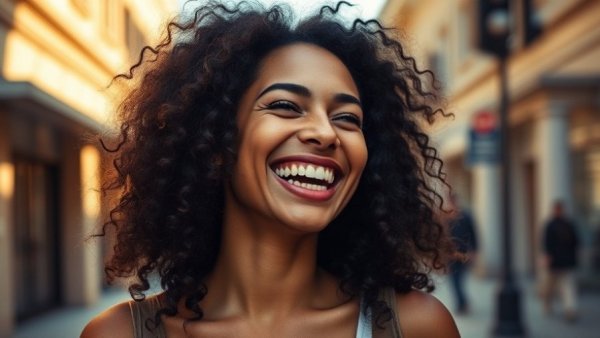 Joyful woman embracing night owl lifestyle changes outdoors.