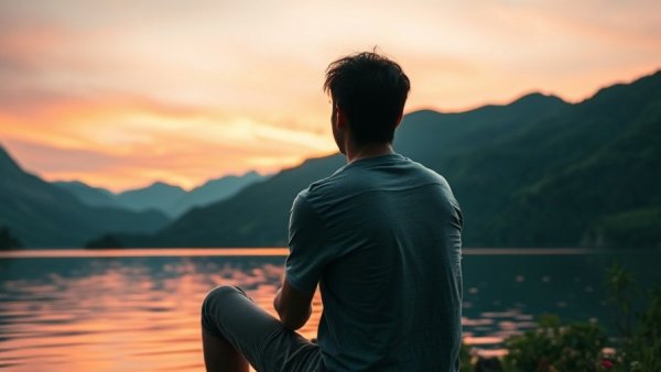 Serene self-care moment by a lake during the holidays.