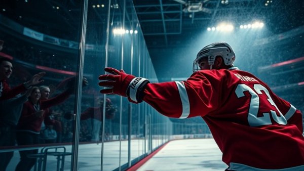 Vancouver sports hockey player interacting with fans in arena.