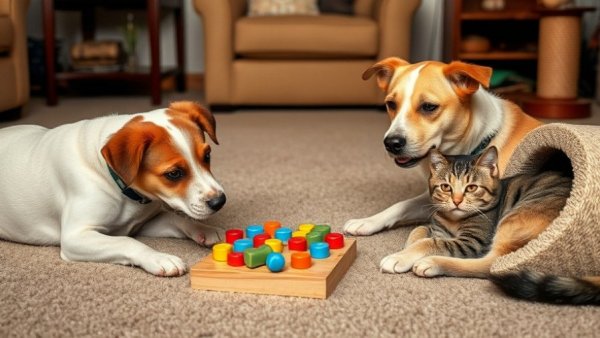 Pets enjoying interactive toys from Chewy at home.
