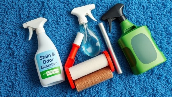 Pet cleaning products for pet owners on textured blue surface.