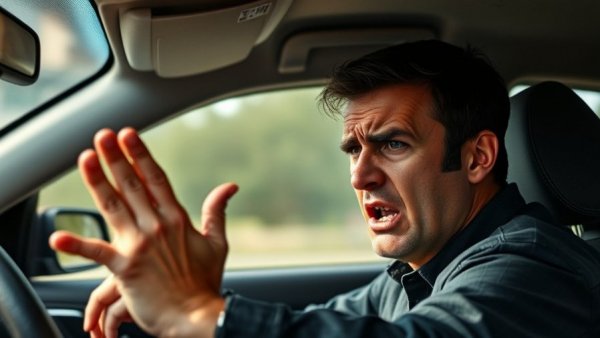 Driver showing impatience and frustration in traffic.