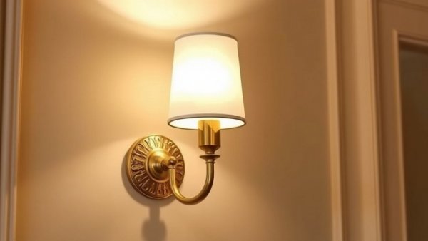 Elegant sconce for choosing entryway lights, with gold base and white shade.