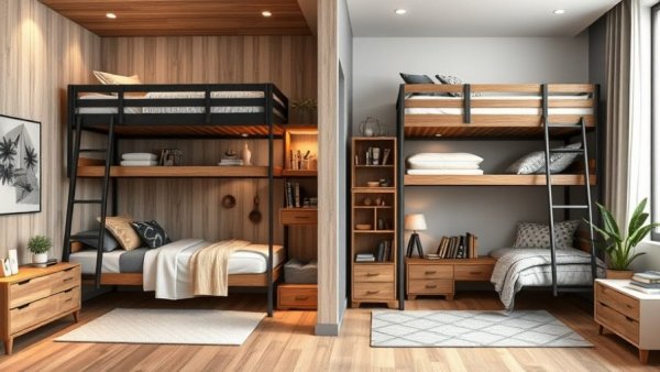 Stylish bunk bed ideas for modern bedrooms in light and dark themes.