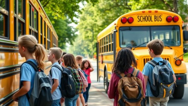 Denver Public Schools enrollment drop illustrated by students at bus stop.