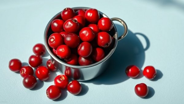 Fresh cranberries in a metal pot on a blue background, highlighting health benefits.