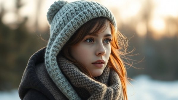 Serene young woman in winter attire, Vancouver health and wellness.