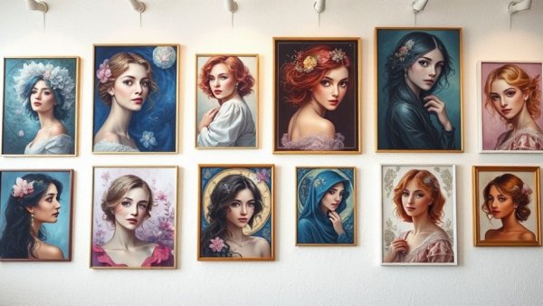 Gallery featuring mystical art portraits, buying art online appeal.