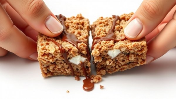 Gooey malted cocoa Rice Krispies treats being pulled apart.