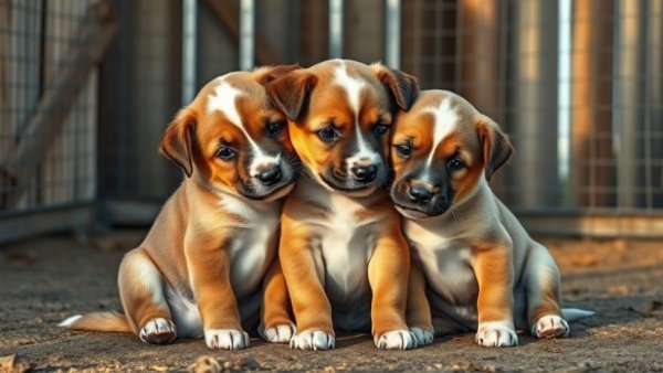 Three cuddly puppies in a kennel, Vancouver Pets.