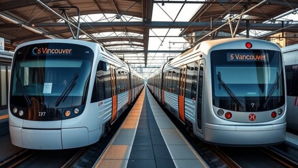 Vancouver SkyTrain retirement: modern and older train comparison.