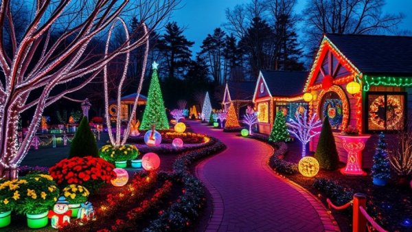 Festive garden lights at night in Vancouver