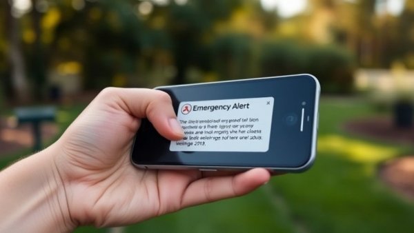 Emergency alert test on smartphone in garden - Canada National Public Alerting System changes.