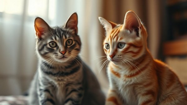 Curious cats appearing to interact, cozy setting, Vancouver Pets.