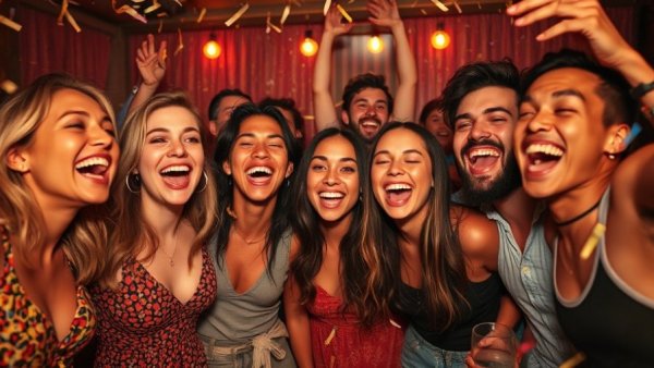 Celebratory New Year’s Eve dinner outfits at lively party