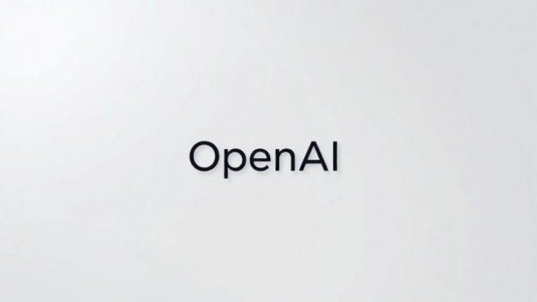 Minimalistic OpenAI logo on a gray background.