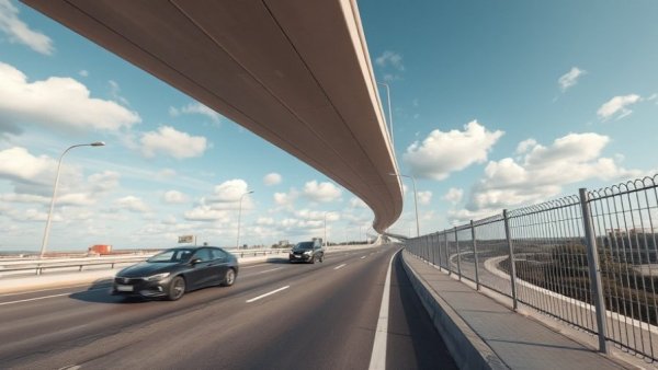 Cars on Steveston interchange Highway 99 with metal fence