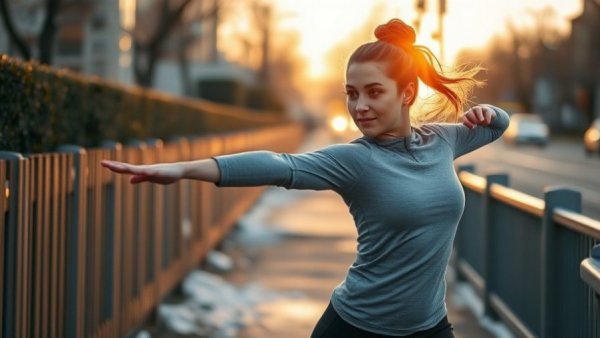 Young woman stretching at sunrise for creatine mental energy focus.