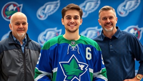 Vancouver Canucks draft picks event with smiling athlete.