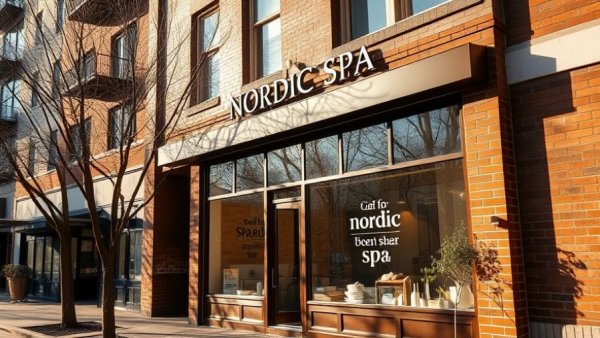 Nordic spa Five Points storefront with rustic design.
