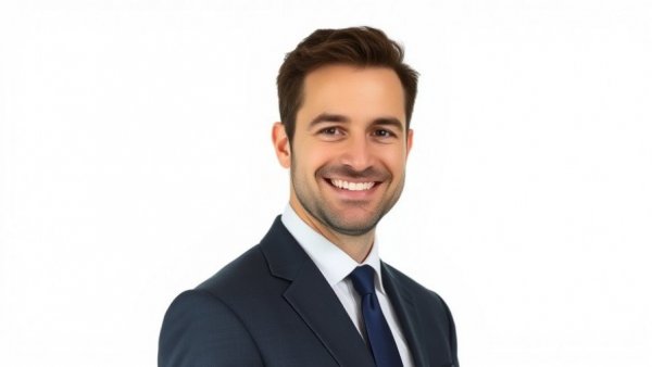 Smiling man in formal wear against a plain background.