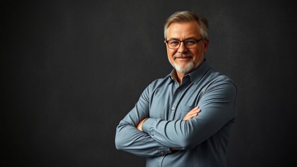 Smiling man in suit, entertainment in Denver backdrop.