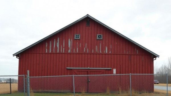 Weathered red barn and fence evocative of Denver news context.