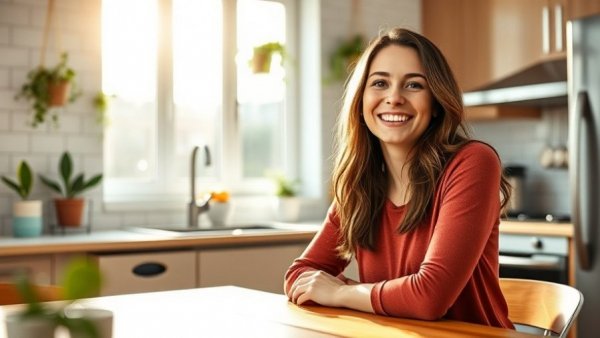 Smiling woman in modern kitchen, Denver news feature.