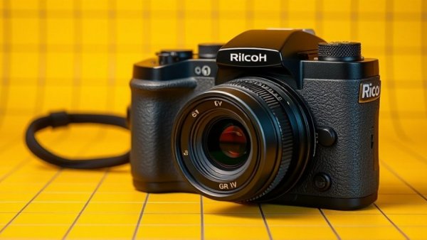Ricoh GR IV camera review - front and back view on checkered background.