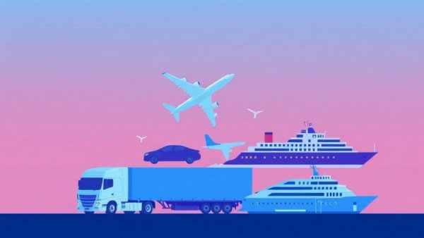 Abstract illustration of transportation modes in blue and purple.