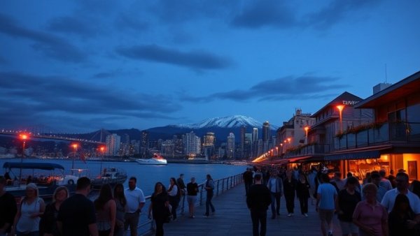 Vancouver BC events featured in a scenic evening city view.