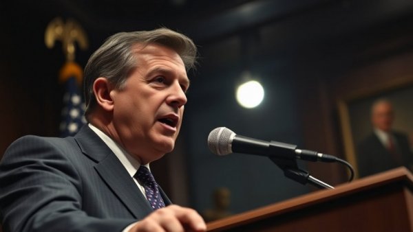 Determined speaker at a podium at a formal event, focusing on denver news.
