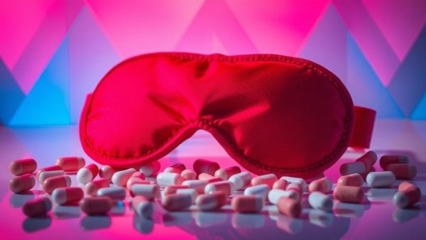 Melatonin pills around a red sleep mask on a colorful background, how much melatonin should I take.