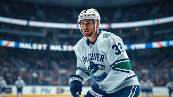 Vancouver news: Vancouver Canucks player focused on the ice rink.