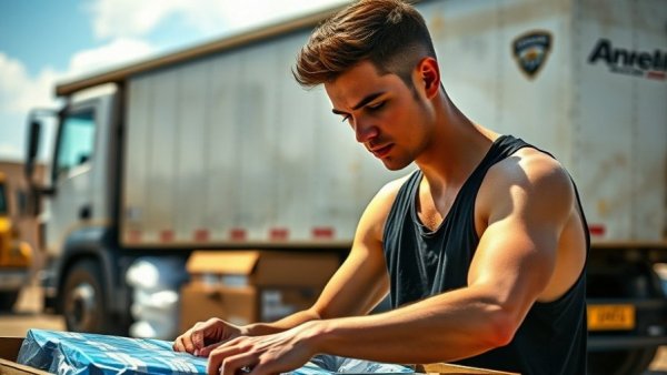 Man organizing supplies from a truck on one of the hottest years on record.