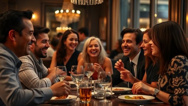 Vancouver comedy stars dining in an elegant restaurant.