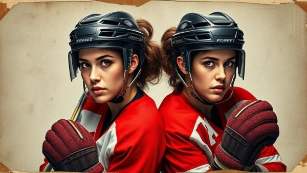 Vintage portraits of women's hockey trailblazers with dynamic poses.