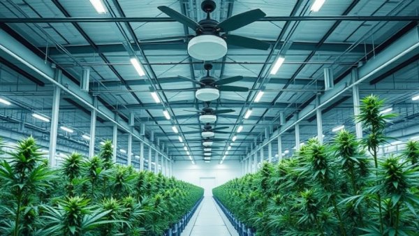 Modern greenhouse with industrial lighting and fans for Colorado marijuana wholesale prices