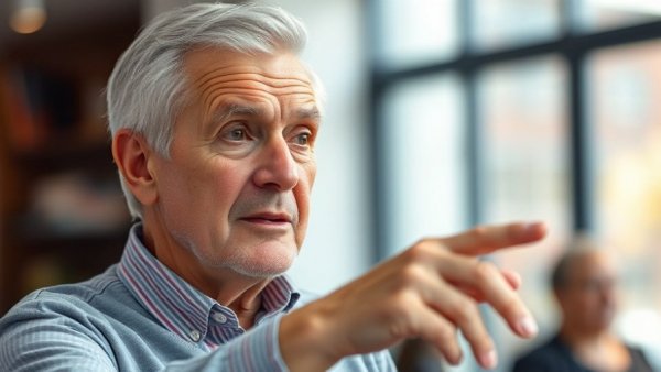 Elderly man pointing and discussing indoors, Ben Nighthorse Campbell obituary context.