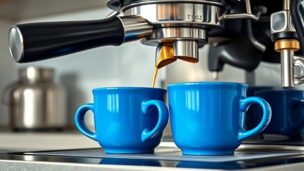 Blue Le Creuset mugs under espresso machine in kitchen; underrated Le Creuset items.