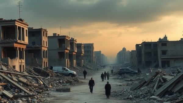 Scene of devastation in Gaza, humanitarian aid needed.